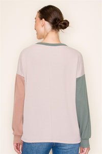 Taupe + Olive Blocked Textured Top