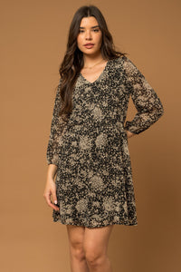 Black + Ivory Abstract Floral Dress