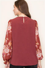 Load image into Gallery viewer, Marsala Floral Sleeve Top
