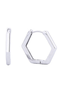 14K White Gold Hex Hoops