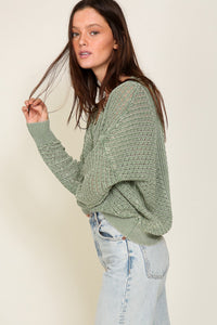 Sage Washed Open Knit Sweater