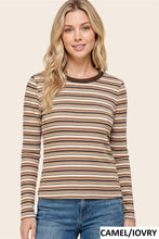 Load image into Gallery viewer, Camel + Ivory Stripe Ribbed Top
