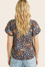 Load image into Gallery viewer, Navy Botanical Split Neck Top

