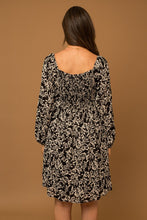 Load image into Gallery viewer, Black + Ivory Floral Smock Back Dress

