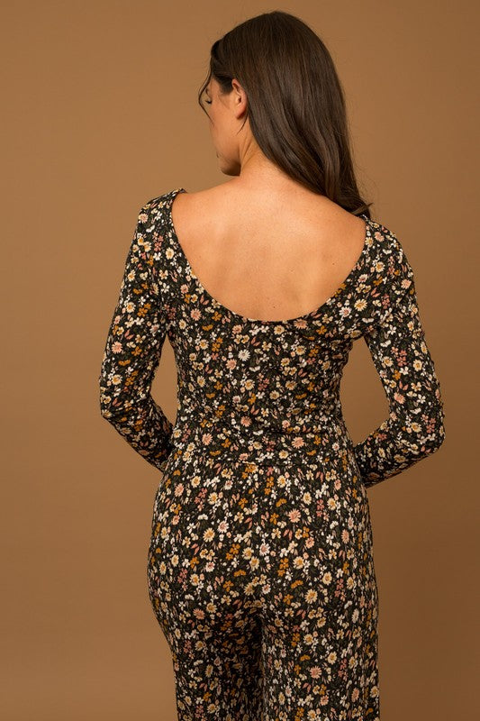 Fall Floral Scoop Back Top