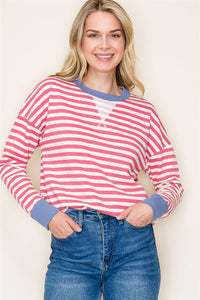 Pink + Blue Trim Striped Top