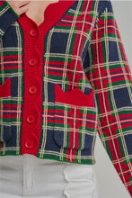 Load image into Gallery viewer, Navy Plaid Scalloped Cardigan
