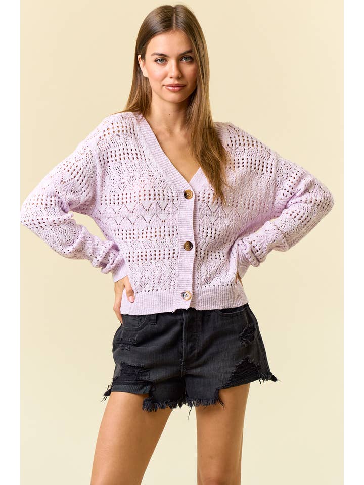 Lavender Pointelle Cardigan
