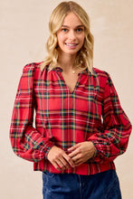 Load image into Gallery viewer, BiBi Red Plaid Balloon Sleeve Top
