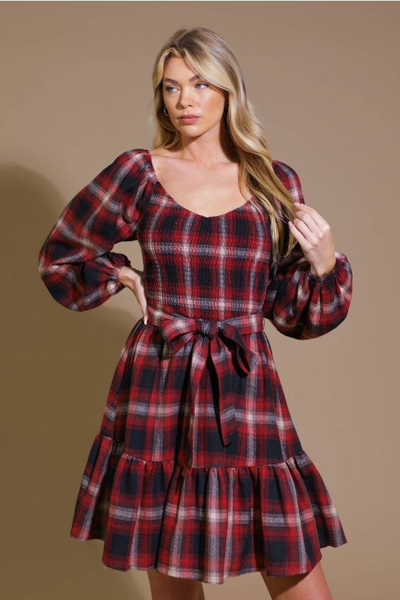 Red Smocked Plaid Dress