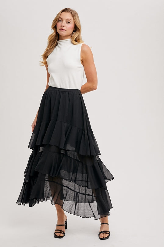 Black Layered Chiffon Skirt