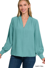 Load image into Gallery viewer, Dusty Teal Ruched Shoulder Top
