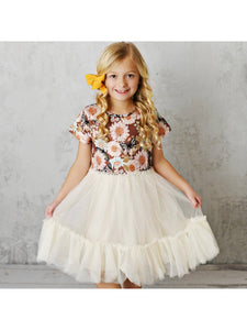 Rust Floral Tulle Dress - Kids