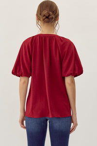Burgundy Split Neck Top