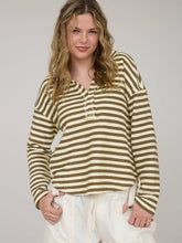 Load image into Gallery viewer, Camel Stripe Split Neck Top
