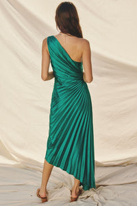 Olympia Emerald Pleated Dress