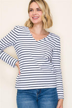 Load image into Gallery viewer, Navy Scalloped Neck Stripe Top
