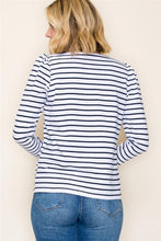 Load image into Gallery viewer, Navy Scalloped Neck Stripe Top

