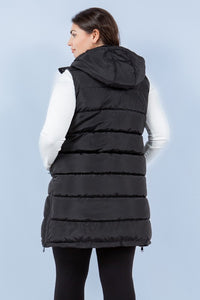 Long Black Puffer Vest - Plus