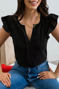 Black Ruffle Sleeve Top