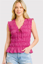 Load image into Gallery viewer, Staccato Fuchsia Smocked Tie Top
