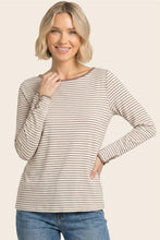 Load image into Gallery viewer, Ivory + Mocha Button Cuff Stripe Top
