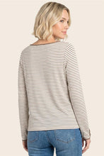 Load image into Gallery viewer, Ivory + Mocha Button Cuff Stripe Top
