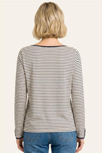 Load image into Gallery viewer, Ivory + Navy Button Cuff Stripe Top
