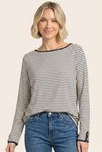 Load image into Gallery viewer, Ivory + Navy Button Cuff Stripe Top
