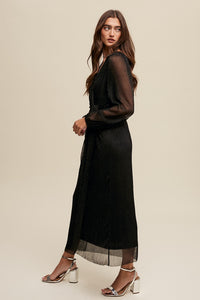 Black Sheer Sleeve Wrap Maxi