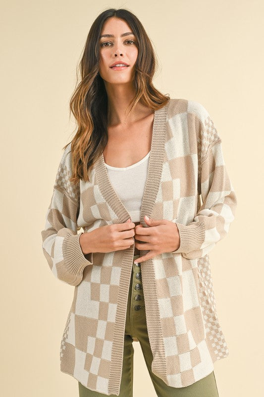 Taupe Checkered Cardi