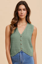 Load image into Gallery viewer, Ash Green Crochet Vest
