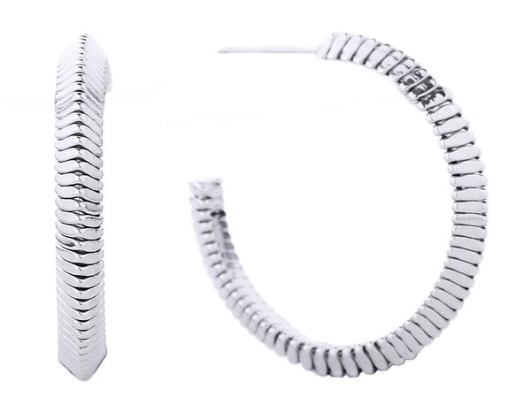 Silver Textured Hoops