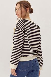 Black Striped Bow Top