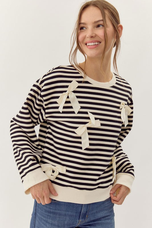 Black Striped Bow Top