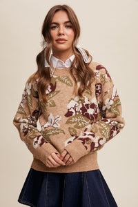 Taupe + Burgundy Floral Sweater