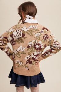 Taupe + Burgundy Floral Sweater