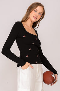 Black Embroidered Football Top