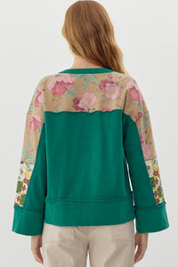 Green Mixed Floral Yoke Top