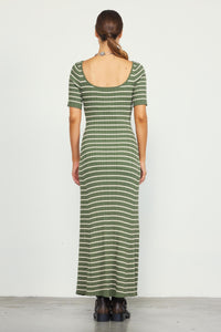 Olive + Cream Striped Dress