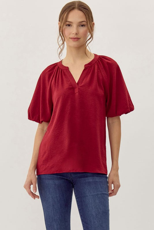 Burgundy Split Neck Top