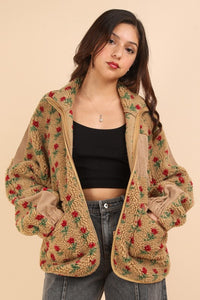 Tan Sherpa Floral Jacket