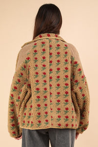 Tan Sherpa Floral Jacket