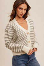 Load image into Gallery viewer, Grey Stripe + Check Cardi
