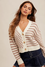 Load image into Gallery viewer, Mauve Stripe + Check Cardi
