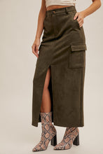 Load image into Gallery viewer, Olive Suede Cargo Skirt
