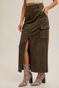 Olive Suede Cargo Skirt