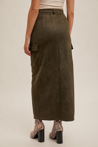 Olive Suede Cargo Skirt