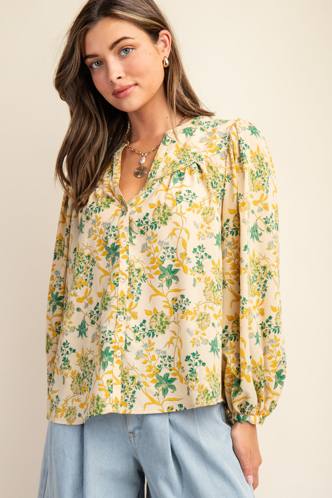 Sunshine + Kelly Green Floral Top