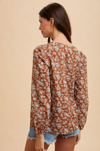 Rust Swiss Dot Floral Top